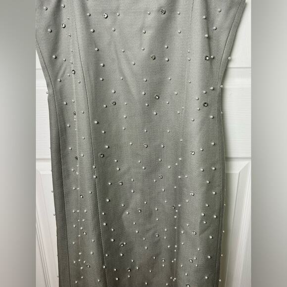 STINE GOYA Aly Wool Blend Beaded Rhinestone Gray Midi Dress M - Picture 4 of 12